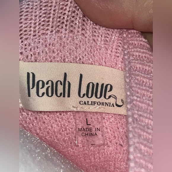 Peach love, one sleeve shoulder, pink sweater with fluff design size large - Picture 12 of 14